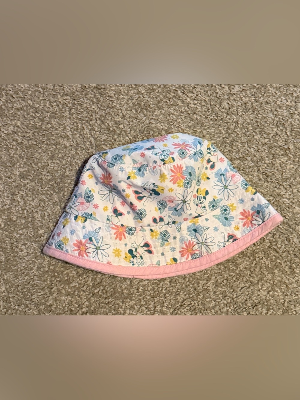 Kids Minnie Mouse Floral Bucket Hat with Pink Trim
